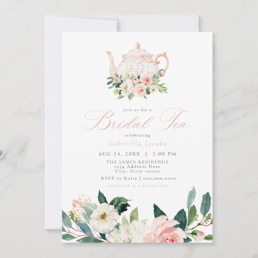 Elegant & Sweet Blush Pink Bridal Tea Einladung (Vorderseite)