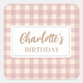 Elegant Sweet lilac rosa Gingham kariert Quadratischer Aufkleber (Vorderseite)