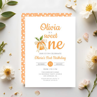 Elegant Sweet One Orange Citrus 1st Birthday Einladung