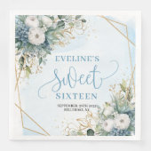 Elegant Sweet Sixteen Blue and Gold Party Napkins Serviette (Vorderseite)