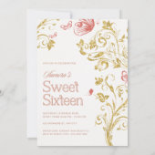 Elegant Sweet Sixteen Invitation | Gold Floral & P Einladung (Rückseite)