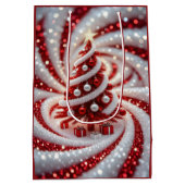 Elegant Swirl Christmas Tree Gift Bag Mittlere Geschenktüte (Rückseite)