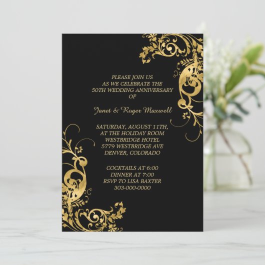 Elegant Swirl Golden Wedding Jubiläum Einladung (Stehend Vorderseite)