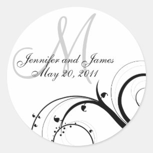 Elegant Swirl Monogram Wedding Invitation Stickers