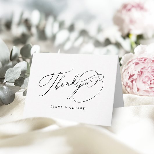 Elegant Swirl Script Simple Wedding Dankeskarte