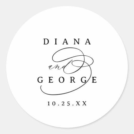 Elegant Swirl Script Simple Wedding favors Runder Aufkleber (Vorderseite)