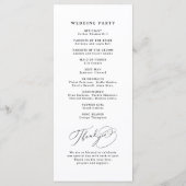 Elegant Swirl Script Simple Wedding Program Menükarte (Rückseite)