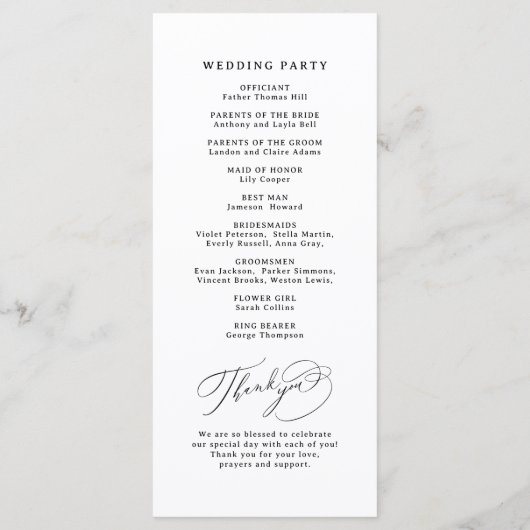 Elegant Swirl Script Simple Wedding Program Menükarte (Rückseite)