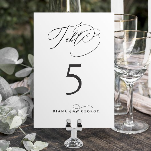Elegant Swirl Script Simple Wedding Tischnummer