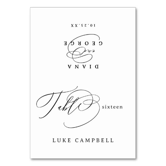 Elegant Swirl Script Wedding Foldable Place Card Tischnummer (Vorderseite)