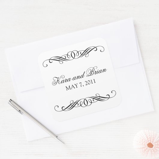 Elegant Swirl Wedding Quadratischer Aufkleber (Umschlag)