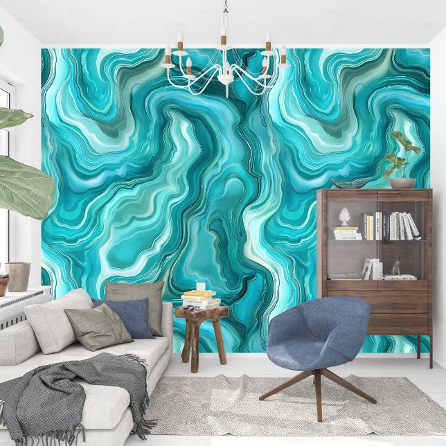 Elegant Swirling Waves Liquid Turquoise Agate Tapete (Elegant swirling Waves Liquid Turquoise Agate Wallpaper)