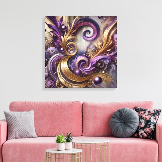 Elegant Swirls with Gold and Purple Canvas Art  Leinwanddruck (Insitu (Wohnzimmer))