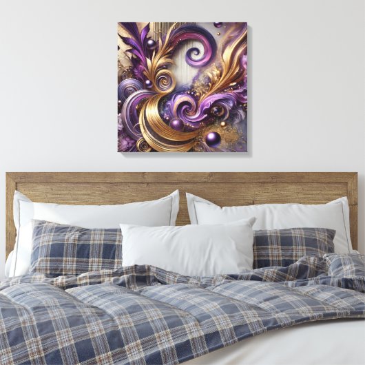 Elegant Swirls with Gold and Purple Canvas Art Leinwanddruck (Insitu (Schlafzimmer))