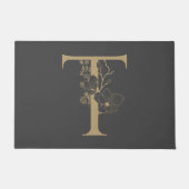 Elegant T Boho Floral Monogram Initial Gray Gold Fußmatte (Vorderseite)