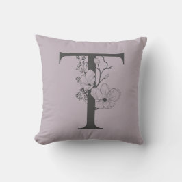 Elegant T Boho Floral Monogram Initial Lilac Gray Kissen
