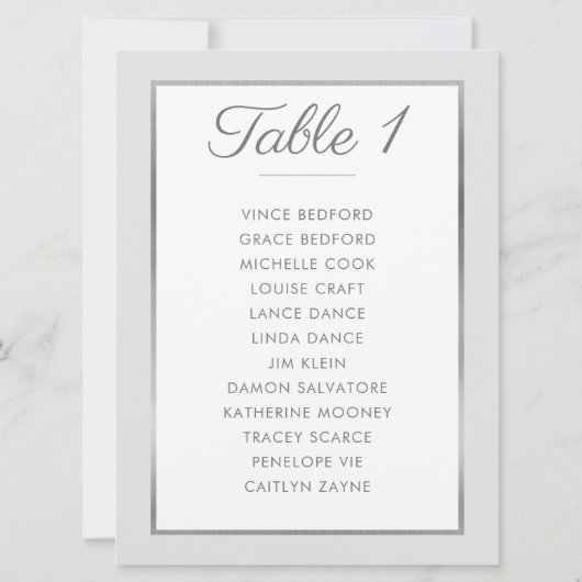 ELEGANT TABLE NUMBER Seating Chart silver gray Einladung (Rückseite)