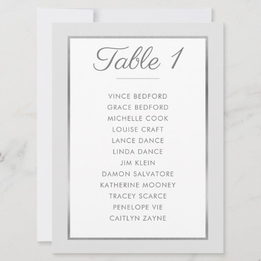 ELEGANT TABLE NUMBER Seating Chart silver gray Einladung (Vorderseite)