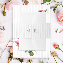 Elegant Tailored Grey Watercolor Stripes Monogram Einladungsbanderole