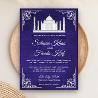 Elegant Taj Mahal Royal Lila Wedding Einladung