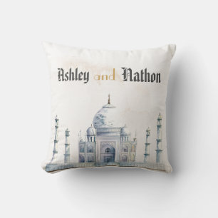 Elegant Taj Mahal Typology Watercolor Wedding Kissen