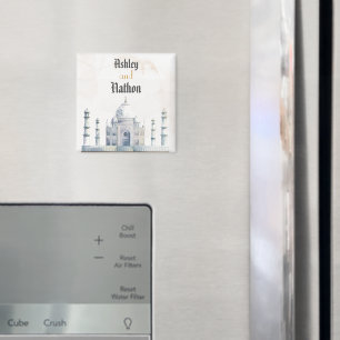 Elegant Taj Mahal Typology Watercolor Wedding Magnet