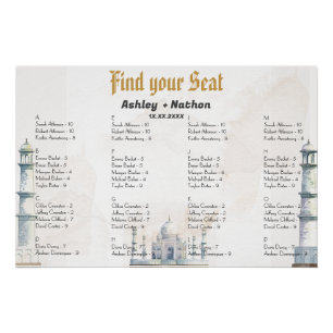 Elegant Taj Mahal Typology Watercolor Wedding Poster