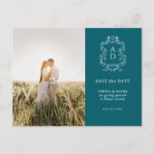 Elegant Tale Blue Photo Wedding Save the Date Postkarte (Vorderseite)