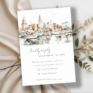 Elegant Tampa Florida Skyline Wasserfarbenhochzeit RSVP Karte