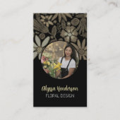 Elegant Tan & Black Floral Photo QR Code Logo Visitenkarte (Vorderseite)