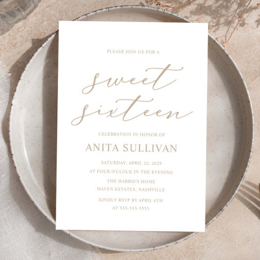 Elegant Tan Calligraphy 16 . Geburtstag 16 Geburts Einladung
