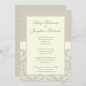 Elegant Tan Ivory Damask Polka Dots Empfang nur Einladung (Vorne/Hinten)