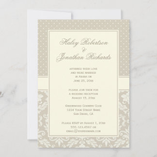 Elegant Tan Ivory Damask Polka Dots Empfang nur Einladung