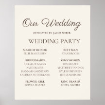 Elegant Tan Wedding Party Sign