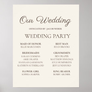 Elegant Tan Wedding Party Sign Poster
