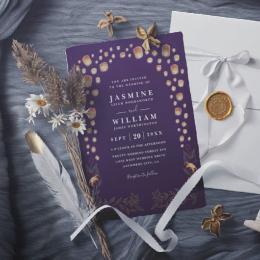 Elegant Tangled Lanterns Budget QR Code Wedding Einladung