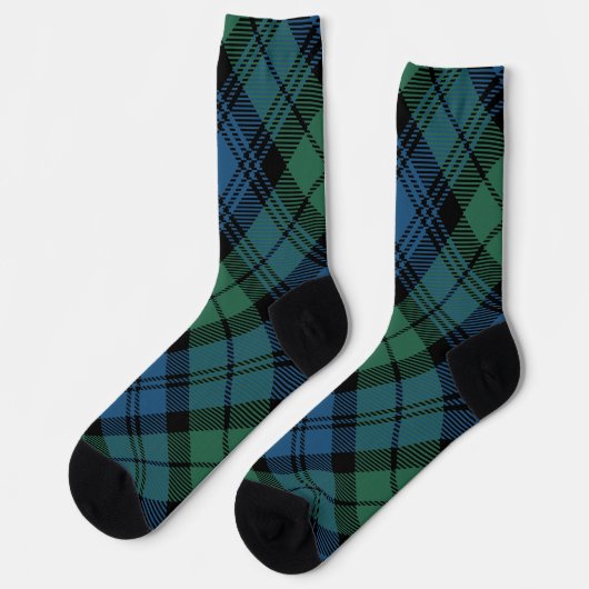 Elegant Tartan Campbell Blue Green Rustic Plaid Socken (Linkes Detail)