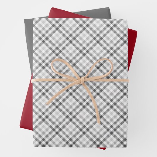Elegant Tartan Gray White Burgundy Geschenkpapier Set (Beispiel)