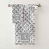 Elegant Tartan Gray White Mit Monogramm Badhandtuch Set (Insitu)
