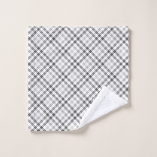 Elegant Tartan Gray White Mit Monogramm Badhandtuch Set (Waschlappen)