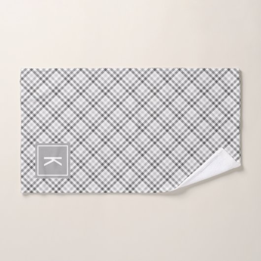 Elegant Tartan Gray White Mit Monogramm Badhandtuch Set (Handtuch)