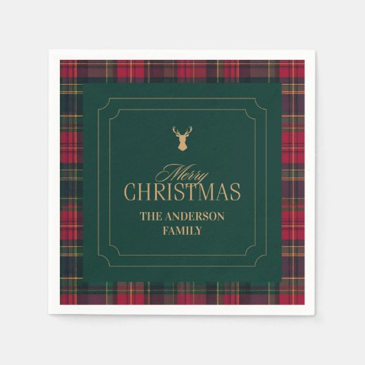 Elegant Tartan Plaid Merry Christmas Family Name Serviette (Vorderseite)