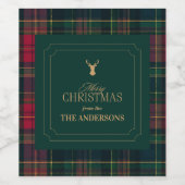 Elegant Tartan Plaid Merry Christmas Family Name Weinetikett (Einzelnes Label)