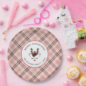 Elegant Tartan Plaid & Reindeer Christmas Family Pappteller (Party)