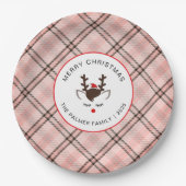 Elegant Tartan Plaid & Reindeer Christmas Family Pappteller (Vorderseite)