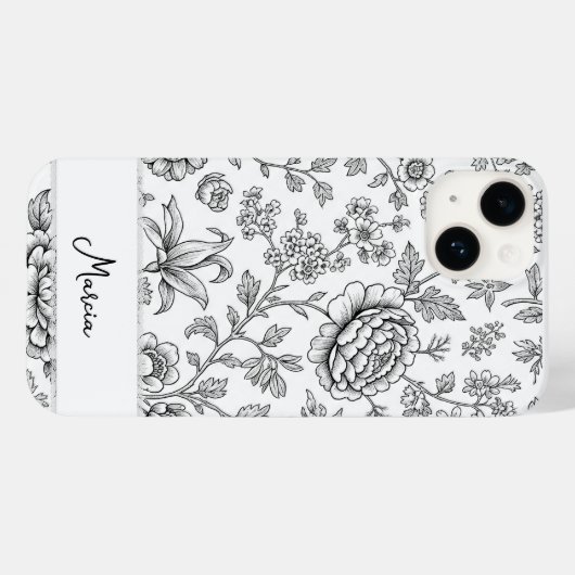 Elegant Tasteful Personalized Floral Drawing Case-Mate iPhone Hülle (Rückseite (Horizontal))