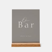 Elegant Taupe Acrylic Open Bar Wedding Sign Acrylschild (Vorderseite)