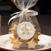 Elegant Taupe Beige Imitate Gold Star Frohe Weihna Runder Aufkleber