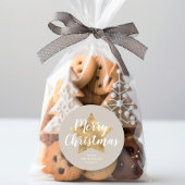 Elegant Taupe Beige Imitate Gold Star Frohe Weihna Runder Aufkleber