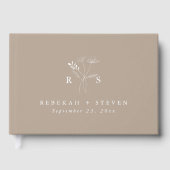 Elegant Taupe | Botanische Floral Monogramm Hochze Gästebuch (Vorderseite)